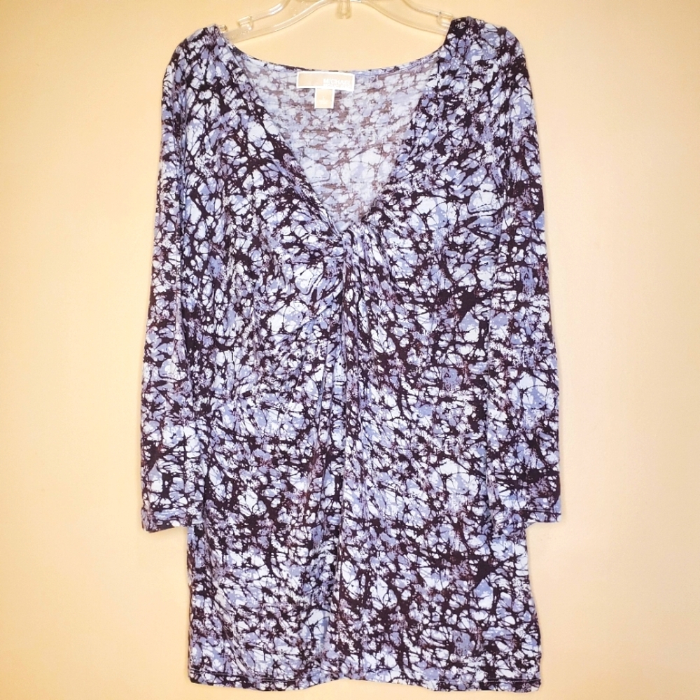 Soft Knit Top Michael Kors Deep Scoop Twist Front Neckline 3/4 Sleeve Large